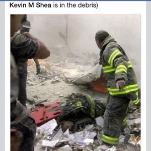 Kevin Shea in the debri